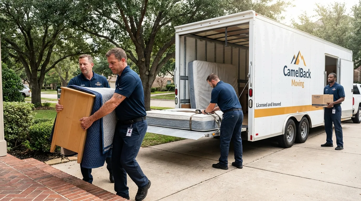 Crew loading residential truck for cross-state move from Exeter, NH
